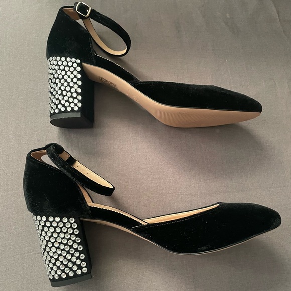 J. Crew Maisie Black Crystal Studded Velvet Heels  Size 7.5 - Picture 5 of 13